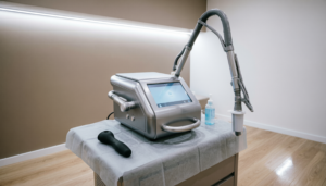 Laser hair removal clinic storefront with a sign reading "Laser Hair Removal Near Me