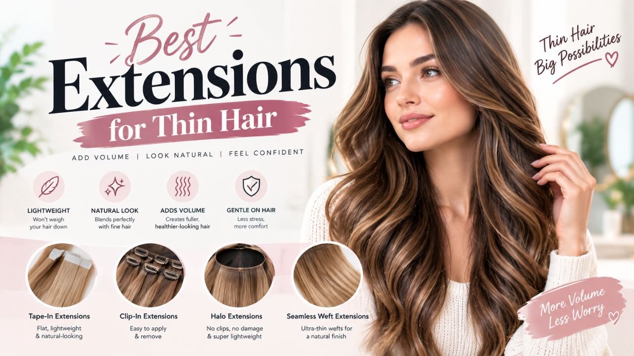 Best extensions for thin hair, featuring lightweight options for added volume and a natural-looking finish.